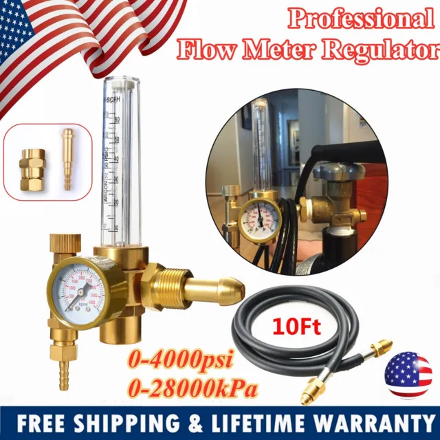 Argon CO2 Flow Meter Regulator Mig Tig Welding Flowmeter Gas Gauge Welder + Hose