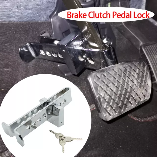 Car Clutch Lock Brake Pedal 8 Holes Adjustable Anti-Theft Security Stainless.