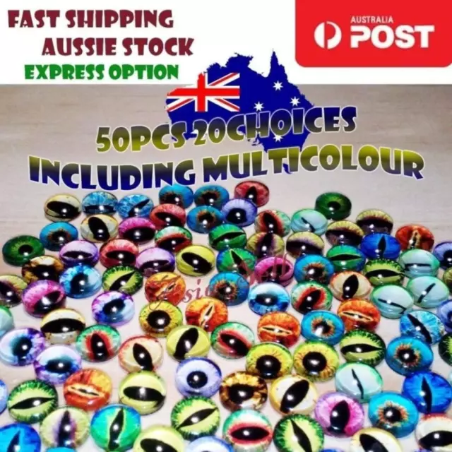 50pcs Round 8mm Glass Eyes Dragon Lizard Cat Frog Eyeballs Mixed Colours