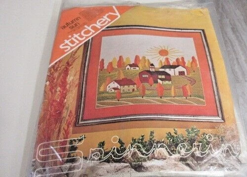 Kit de aguja vintage sol de otoño 14"" x 18"" crealla giratoria nuevo de lote antiguo raro