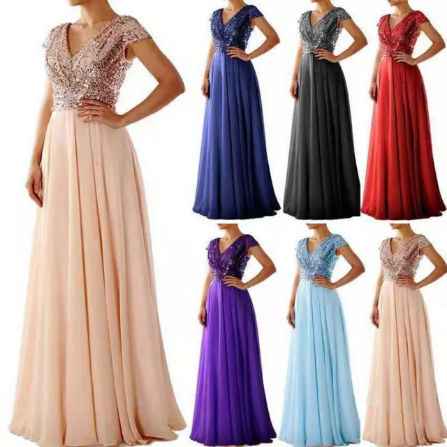 Women Bridesmaid Maxi Dress Wedding Cocktail Evening Prom Party Ball Gown Size