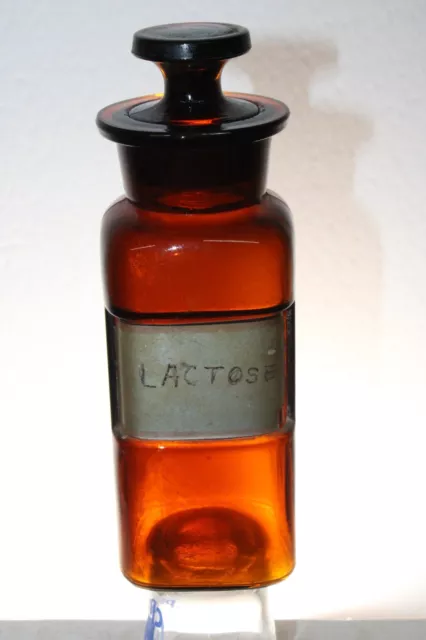 Antique Pharmacy Apothecary Amber Bottle With  Stopper  jar 6 1/2''