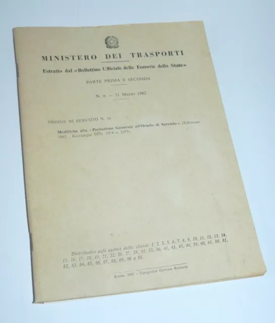 LIBRO libretto MINISTERO TRASPORTI BOLLETTINO FERROVIE DELLO STATO 1982 treni