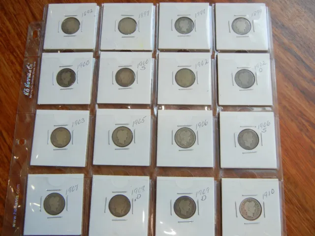 barber dime silver ten cent coin collection 1892 - 1910 16 coins