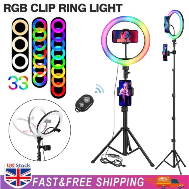 10.2 inch RGB Flash LED Selfie Ring Lights with Tripod Stand & Phone Holder 1.6M
