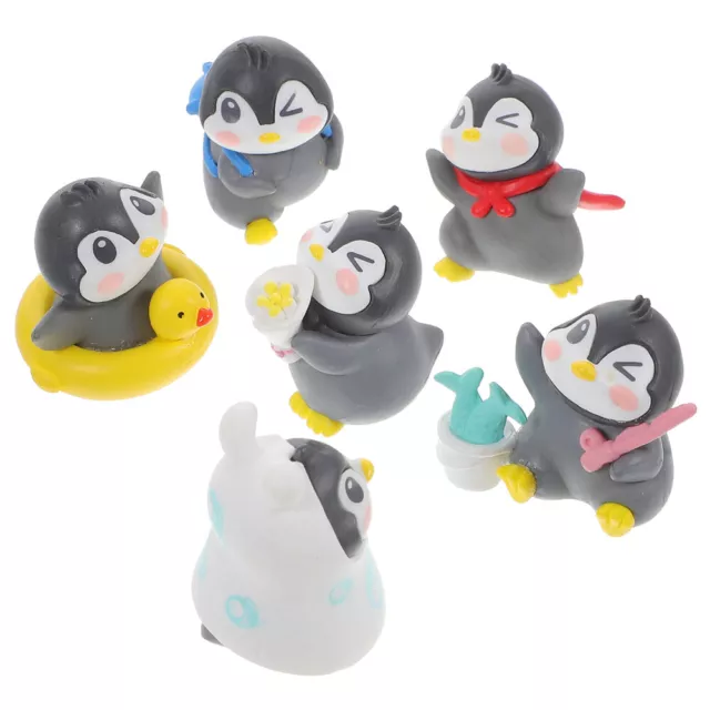 6 Pcs Penguin Ornaments Pvc Plastic Mini Animal Sculpture Blush Decor Small