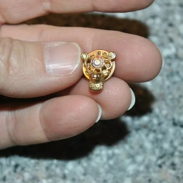 Elks Club BPOE Clock Above Stag Lapel / Hat Pin Vintage Pinback w/diamonds