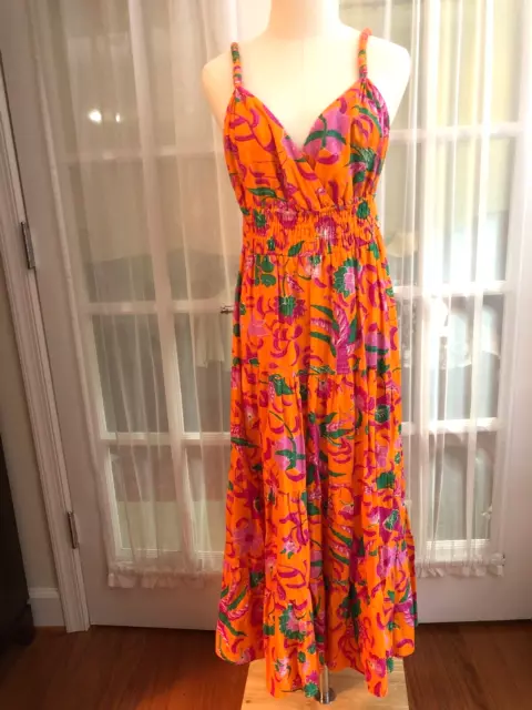 $550 Derek Lam 10 Crosby Orange Multicolor Ruffle Sun Maxi Dress Size 10/12 NWT