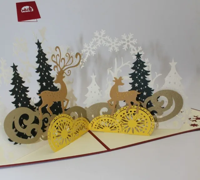 Merry Christmas Tree Reindeer 3D Pop Up Greeting Cards AU SHOP