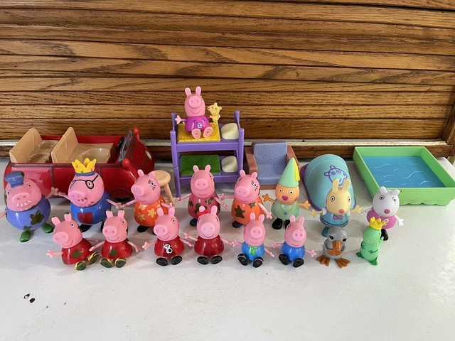 Peppa Pig Lot, Little Red Car, Bunk Beds, Slipper Bed, Chair, Pool, 17 Figures