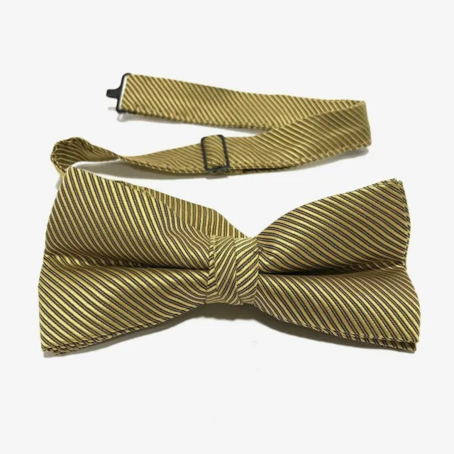 Mens Bow Tie Pre Tied Gold Black Butterfly Stripes Adjustable Wedding Party Prom