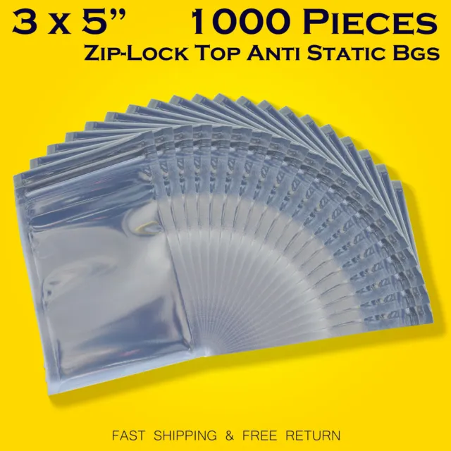 1000 x Anti Static Shielding ESD Bags 3" x 5" Zip Lock Reclosable 3 x 5