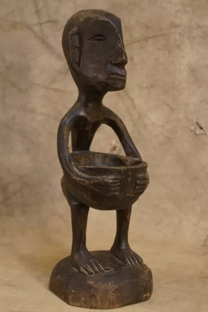 Antique African Wooden Bowl Bearer Figure Statue