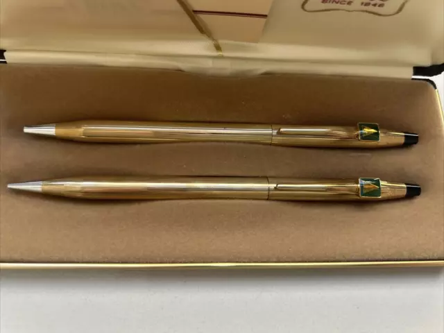 Vintage CROSS 10K Gold Filled 4501 Pen & Pencil Set Bankers Trust Logo NIB 2