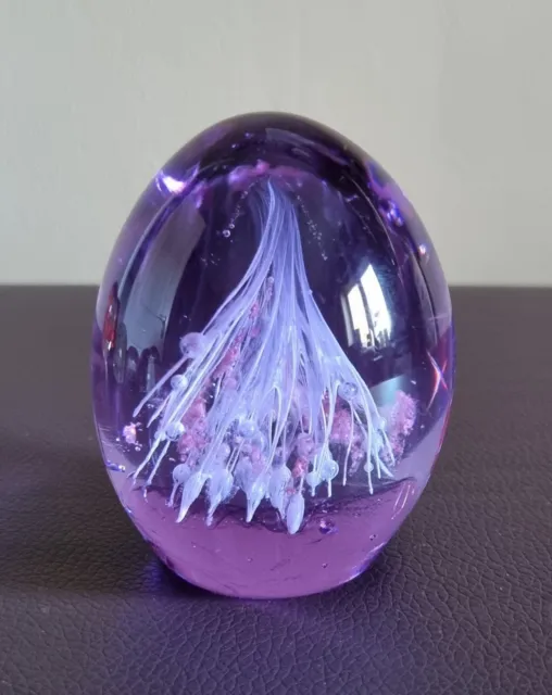 Vintage Art Glass Paperweight Egg Shaped Purple & White Swirl Collectable Gift