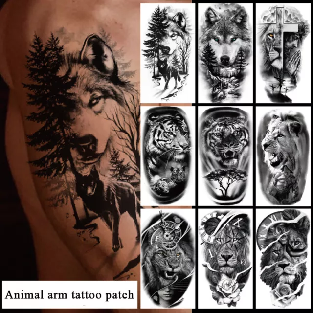 Temporary Tattoos Waterproof Tiger Lion Wolf Women Men Fake Sticker Body Art