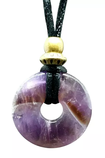 Amethyst Donut Pendant Genuine 30mm Necklace Calming Mood Enhancer Stops Excess