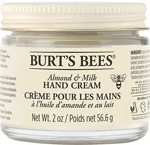 Crema de manos de almendras y leche Burt's Bees para manos muy secas, hidratante de mano con