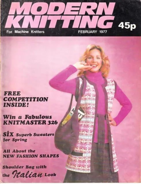 Libro de patrones moderno de tejido para tejer a máquina de colección febrero de 1977 revista