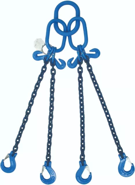 Grade 100 Single 4 Leg 6mm Chain Sling 2.9 tonne Lifting Rigging Latch Hook 2-6m