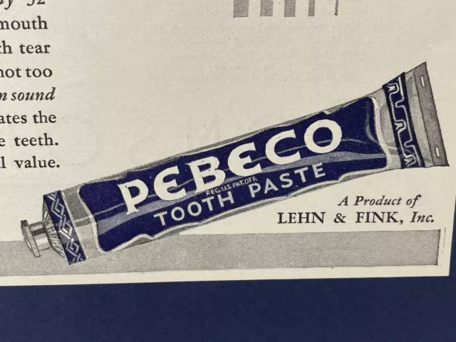 Pebeco Toothpaste Print Ad Lehn & Fink Inc Vintage 1940's Color Woman Smiling