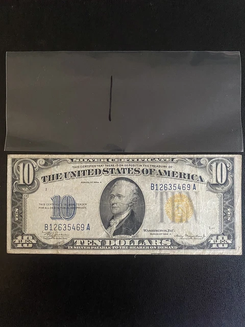Series 1934-A Silver Certificate $10 Bill Yellow Seal