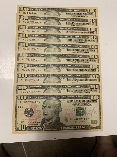 Lot(10) Ten Dollar Star Note Consecutive Uncirculated Gem Unique Rare Series