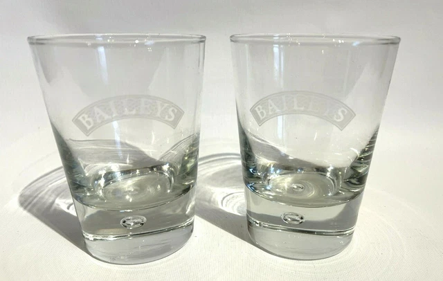 Set of 2 Baileys Irish Cream Liqueur Glasses with Etched Logo Bubble Base