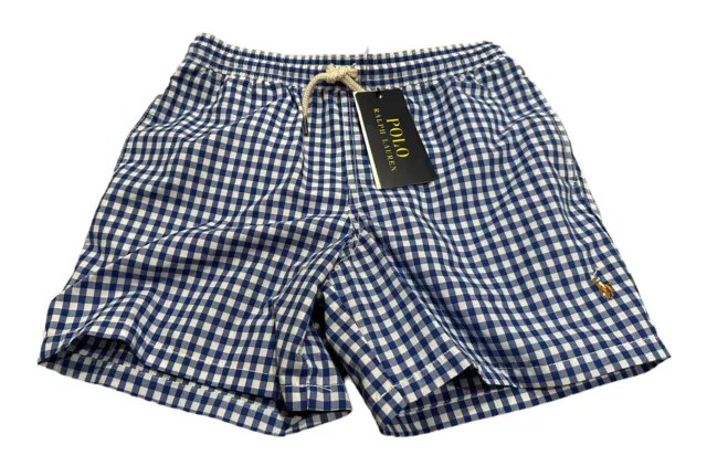 NEW Polo Ralph Lauren Boys Gingham Swim Shorts Trunks Blue/White Size 6 NWT
