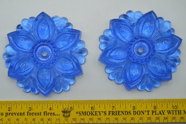 Vintage Antique 4 Blue Glass Victorian Curtain Tie Backs Holder W/ Hardware Pair 3