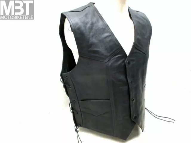 Modeka Gilet 1653 Gilet en Cuir Noir Veste de Motard Cuir