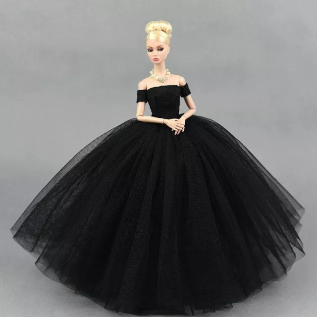 Doll Wedding Dress Evening Party Lace Clothes Black Outfit For Barbie Dolls 12"