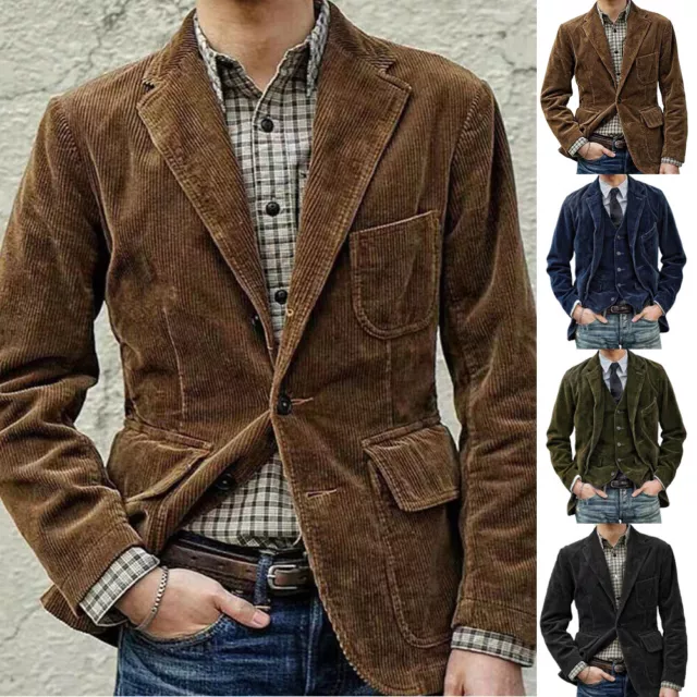 Men Corduroy Jacket Pockets Button Retro Shoulder Pads Coat Coat  Winter Outwear