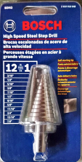 Bosch SDH2 3/16" to 7/8" High-Speed Steel Step Drill Bit - 12 Hole Sizes (NEW!)