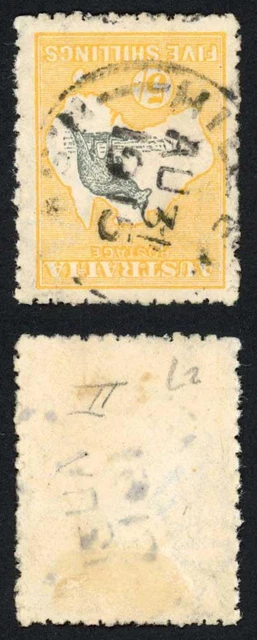 Australia SG30 5/- wmk 2nd Crown INVERTED Rough Perf Cat 500 pounds