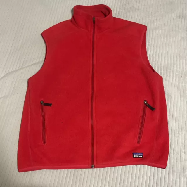 Patagonia Synchilla Fleece Vest Full Zip Mens Large Solid Red Zip Pockets Hiking