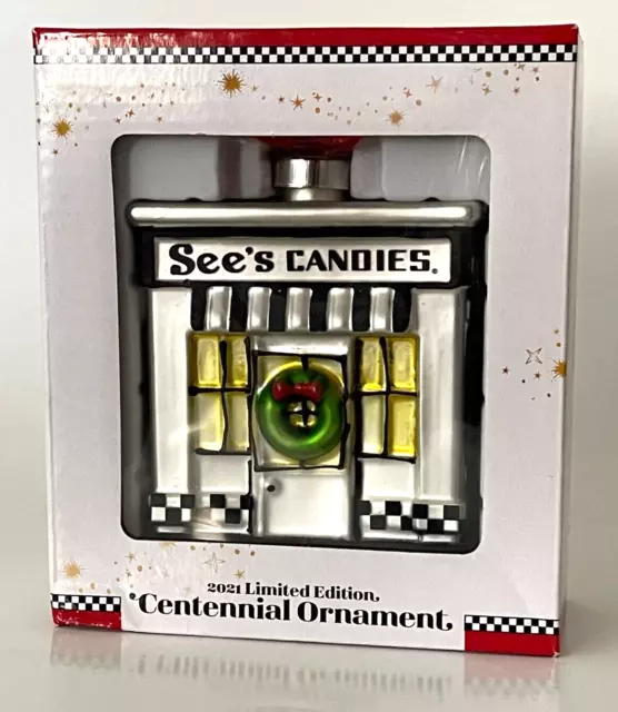 See's Candies 100th Anniversary Centennial Glass Christmas Ornament