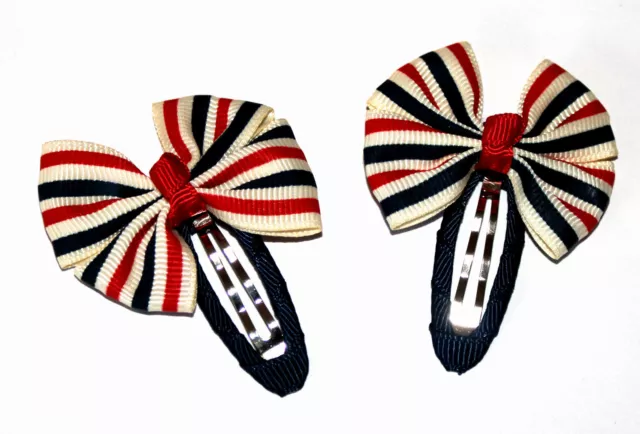 2 X Hair Clips  Bows Grosgrain Ribbon Girls Toddler Boutique