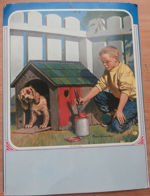 Vintage 1950's Norman Saunders Calendar Lithograph Print AN EYE FULL