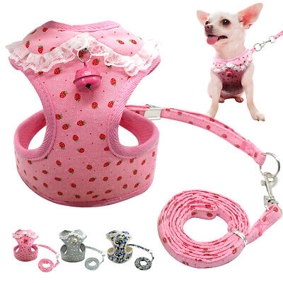 Cute Pet Dog Cat Harness and Lead Soft Mesh Puppy Walking Vest Jacket with Bell