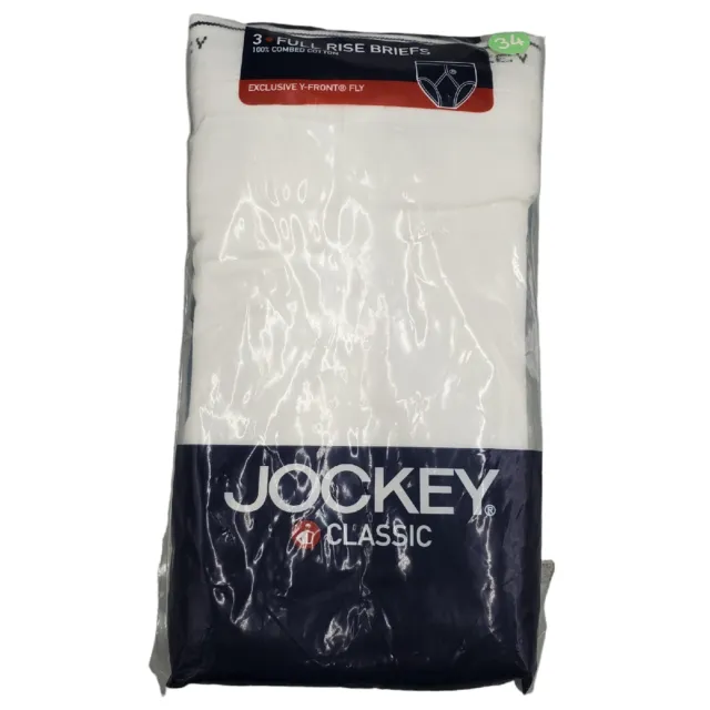 Jockey Classic 34 Men Full Rise Cotton Briefs Y Front Fly 3 pk White NOS