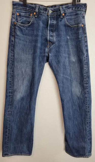 Levis 501 Jeans Mens 34x30 Blue Straight Leg Button Fly Light Wash Cotton Denim