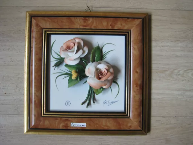 Wandbild Wohnzimmer mit aufgesetzten Blumen 25 x 25 cm