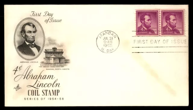 Mayfairstamps US FDC 1958 Coil Line Pair Abraham Lincoln Art Craft First Day Cov