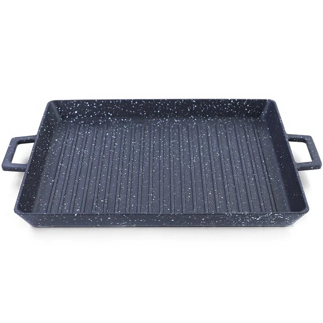 BBQ Grill Pfanne Schale Platte Gusseisen Antihaft vielseitig verwendbar 45x30cm