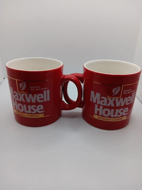 2 Maxwell House Coffee Mugs Red Gold White Inside Logo Vintage Coffee Cups