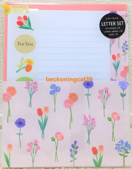 GAIA Spring Flower Letter 8 & Envelope 4 SET Tulip Carnation Gerbera Gift JAPAN