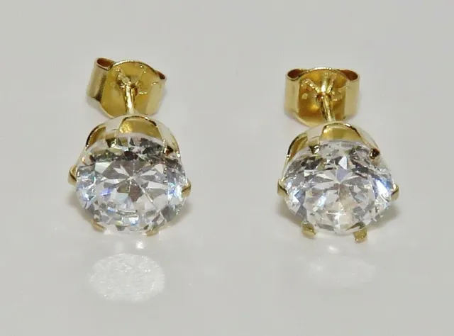 9ct Gold 1.00ct Solitaire Ladies Stud Earrings - UK MADE - Simulated Diamond