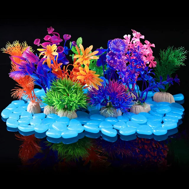 100 Pcs Fish Tank Rocks Glow Blue, Fish Tank Stones Accessories Gravel with 10 P