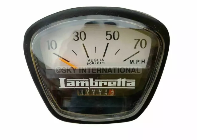 Lambretta Speedo Meter 10-70 Mph Black Compatible With Gp Li Sx Tv